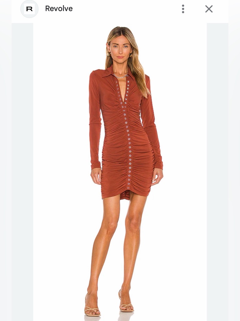 A.L.C. Larsen Ruched Button-Front Long Sleeve Dress In Brandy Brown